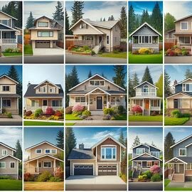 Collage of various Washington homes in different conditions, showing diversity of housing situations