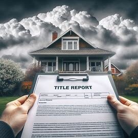 Washington house with legal documents and a cloudy sky symbolizing title issues