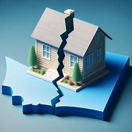 Split photo of a Washington home with a torn paper effect symbolizing divorce and separation