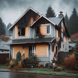 Burned home in Washington with visible fire and smoke damage for sale