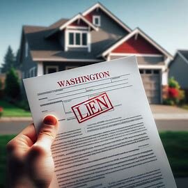 Washington house with a legal document and red “Lien” stamp overlay