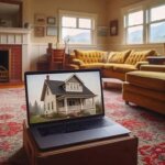 Empty inherited Washington home viewed remotely from a laptop screen