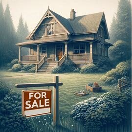 Exterior of an older Washington home with curtains drawn and a "For Sale" sign on the front lawn