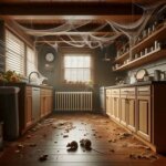 Washington home kitchen with signs of a rodent infestation, including droppings and damaged insulation