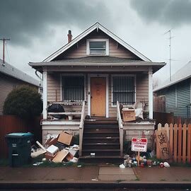 Washington rental property with a “No Trespassing” sign and evidence of tenant damage