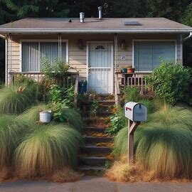 Washington rental home with closed blinds and overgrown landscaping, suggesting tenant resistance