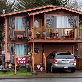 Rental home in Washington with tenant belongings visible through the windows