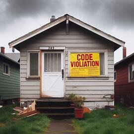 Washington home with a red code violation notice posted on the front door