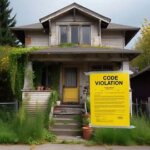 Everett home with a code enforcement notice taped to the door and overgrown grass