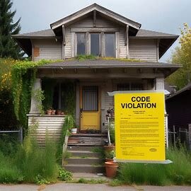 Everett home with a code enforcement notice taped to the door and overgrown grass