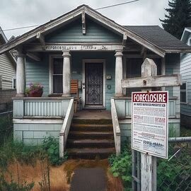 Everett house with foreclosure notice on door and signs of exterior neglect