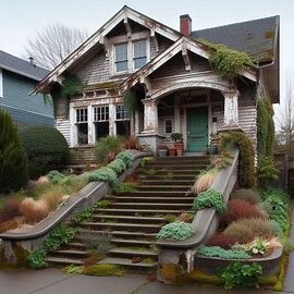 Everett home with missing shingles, cracked siding, and overgrown bushes