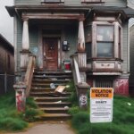 Everett house with warning tape on the porch and visible exterior violations