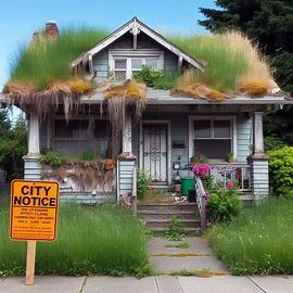 Everett home with boarded windows and a city notice taped to the front door