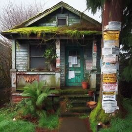 Exterior of a South Tacoma WA home with code violation notices and overgrown yard
