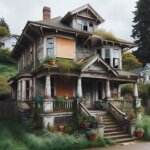 Tacoma house with overgrown yard, broken windows, and exterior damage