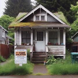 Everett home with city code violation notice taped to the front door