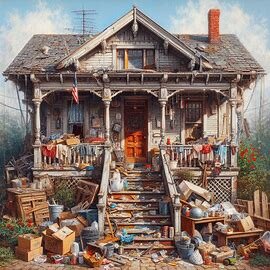 Washington home with visible exterior code violations like peeling paint and broken steps