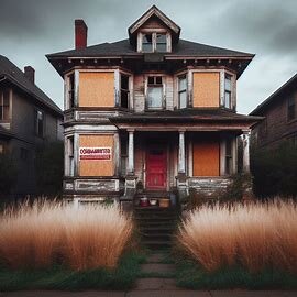 Washington home with a red "condemned" sign and overgrown yard