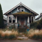 Distressed home in Everett’s Delta neighborhood with boarded windows and tall weeds