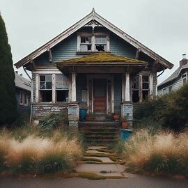 Distressed home in Everett’s Delta neighborhood with boarded windows and tall weeds