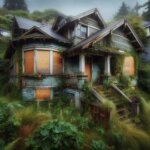 Distressed Tacoma home with boarded windows and overgrown yard