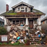 Abandoned Everett home with peeling paint, broken fence, and trash near the entry