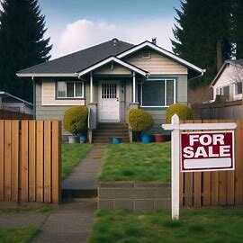 Everett home with a split fence down the middle and a for sale sign in the yard