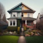 A divided Everett home with one side bright and maintained and the other side neglected, symbolizing a divorce situation