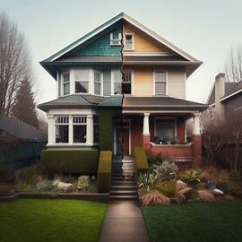 A divided Everett home with one side bright and maintained and the other side neglected, symbolizing a divorce situation