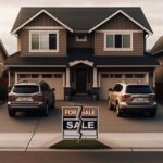 Wenatchee home with a “For Sale” sign and two parked cars in the driveway, hinting at a family separation