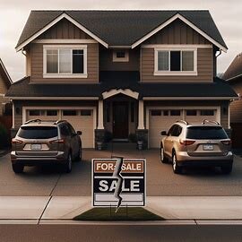 Wenatchee home with a “For Sale” sign and two parked cars in the driveway, hinting at a family separation