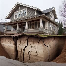 Older Everett home with visible cracks along the foundation and sloped porch
