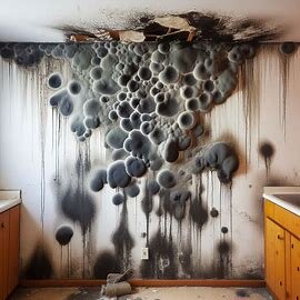 Damaged interior wall of an Everett house with visible black mold and moisture stains, showing signs of water intrusion