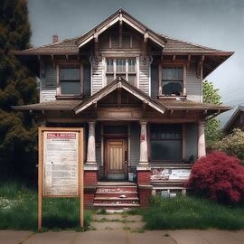 Everett home with a city lien notice posted on the front door, overgrown yard, and visible disrepair