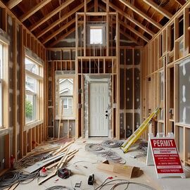 Everett home mid-renovation with exposed framing and unfinished drywall, suggesting unpermitted construction