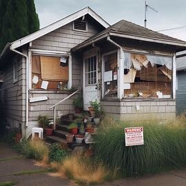 Everett rental home with overgrown yard and a “No Trespassing” sign on the front door