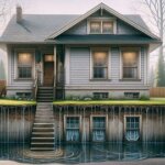 Water-damaged Everett home with visible basement flooding and waterline stains on the siding
