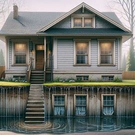 Water-damaged Everett home with visible basement flooding and waterline stains on the siding