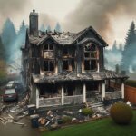 Burned Everett home with smoke stains around windows and roof damage