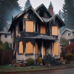 Everett house with visible fire damage, boarded-up windows, and smoke-stained siding
