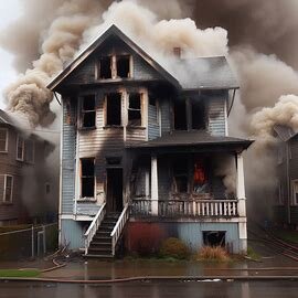 Fire-damaged home in Everett WA with blackened windows and charred siding