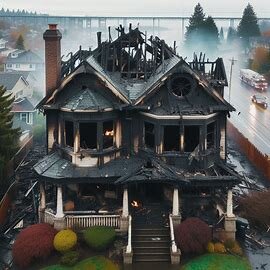 Tacoma house with visible fire damage to roof and siding