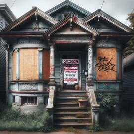 Foreclosed home in Tacoma WA with bank notice on the front door
