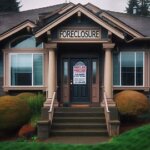 Close-up of a foreclosure notice taped to the front door of a home in Everett WA