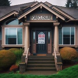 Close-up of a foreclosure notice taped to the front door of a home in Everett WA