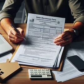 Washington home seller reviewing the Form 17 disclosure packet on a kitchen table