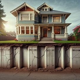 Cracked foundation visible on a Tacoma home exterior
