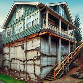 Cracked Tacoma WA house foundation with visible settlement damage