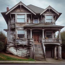 Older McKinley Hill Tacoma home with visible foundation cracks and sloping porch